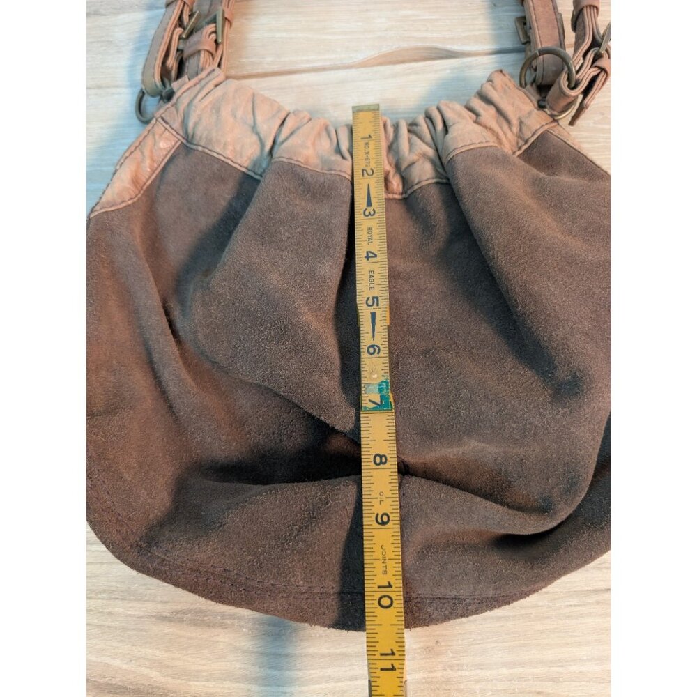 Fossil Brown Suede Leather Handbag Shoulder Cinched Authentic Classic Y2K - Picture 5 of 5